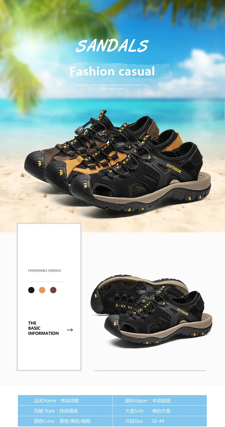 Men's Comfortable Beach Sandals Handmade Genuine Men's Shoes Fashion Men‘s Sneakers Sale Summer Men's Sandals Outdoor Non-slip