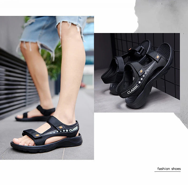Classic summer sandals for men and women, lightweight and breathable, with Velcro trendy sandals, open-toe sandals