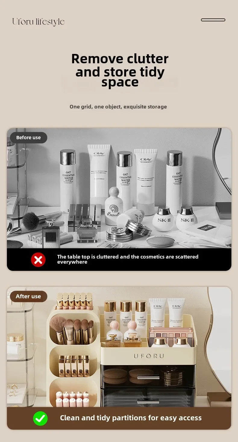 Cosmetics Storage Box Household Dressing Table Advanced Sense Large Capacity Lipstick Skin Care Compartment Shelf