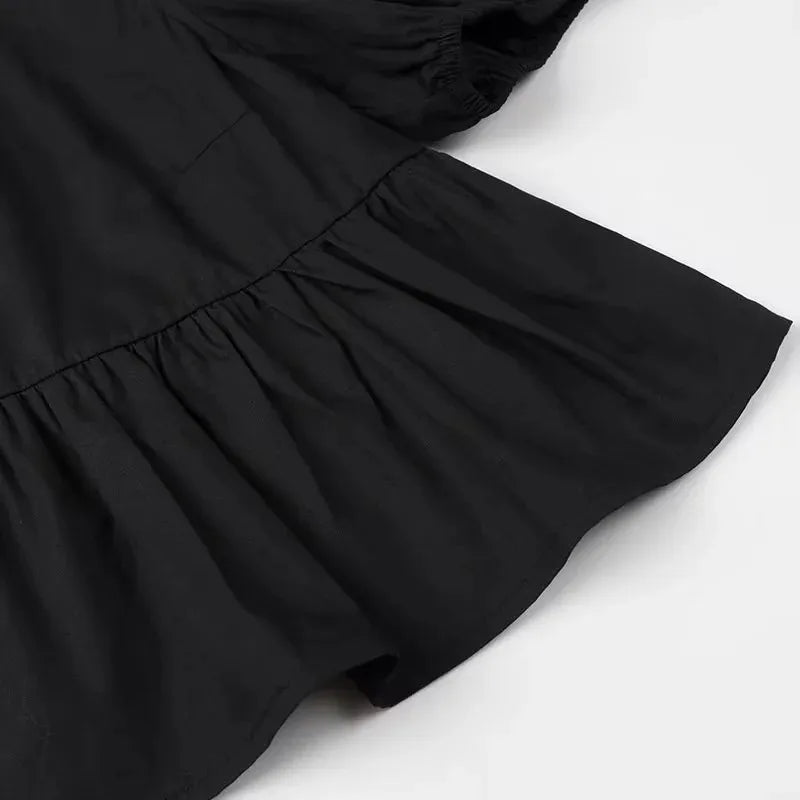 MUJER Ruffle Blouses Woman Puff Sleeve Shirts and Blouses for Women White Black Ruched Crop Top Female Ruched Women's Blouse