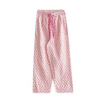 Comfortable home-style heart-printed pajama pants 2025 new casual family pants. The pink pants can be worn as a coat
