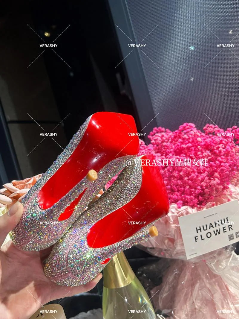 High Heels Women Star Style Sexy Red sole luxury Brand  Woman High Heels Pointed toe glitter Pumps elegant Party Shoes