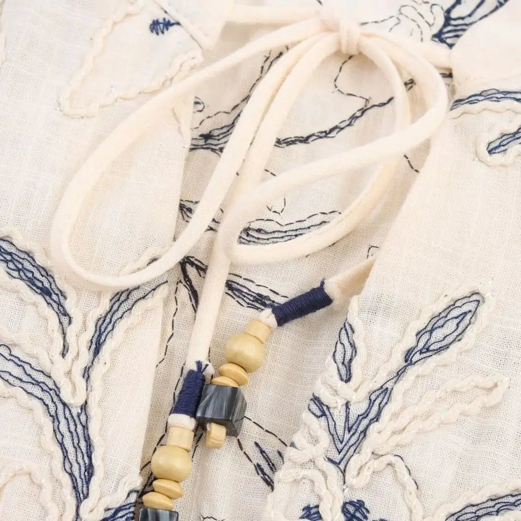 2025 WOMAN Women Fashion European and American Style Autumn New Embroidered Loose Shirt Chic V-neck Top Blouses Mujer