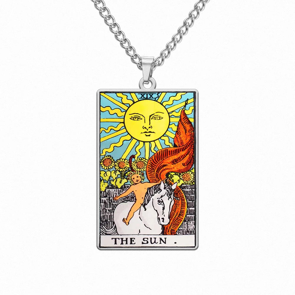 Dawapara 22 Styles Tarot Card Good Luck Amulet Necklace Sun Moon UV Colorful Pendant Stainless Steel Spiritual Jewelry