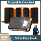 Folding Solar Power Bank with 4 Solar Panels 50000mAh Portable Solar External Battery Compatible with IOS Android USB-A USB-C