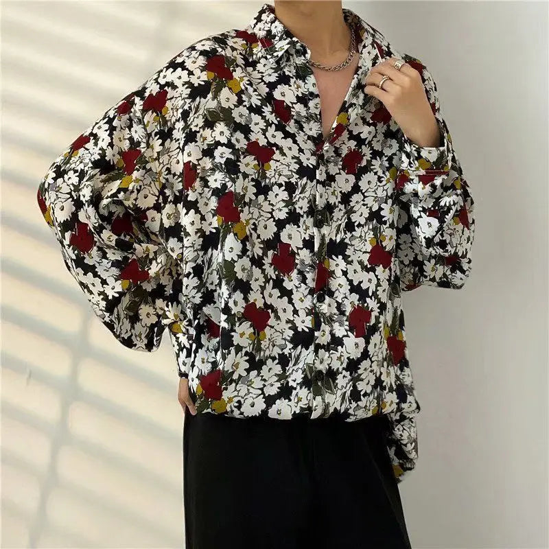 Shirt Men's Design Sense Is Niche Japanese Retro with Floral Patterns Lazy Style Rugged and Handsome Long Sleeved Shirt
