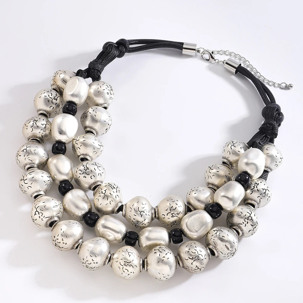 3 Layer Golden Silvery CCB Material Irregular Ball Beaded Necklace European American Fashion Collar Necklaces New Female Jewelry
