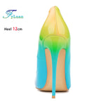 Brand Women High Heels 8-12CM Fashion Iridescent Pointed Toe Single Shoes Woman Thin Heel Summer Glossy Colorful Leather Pumps