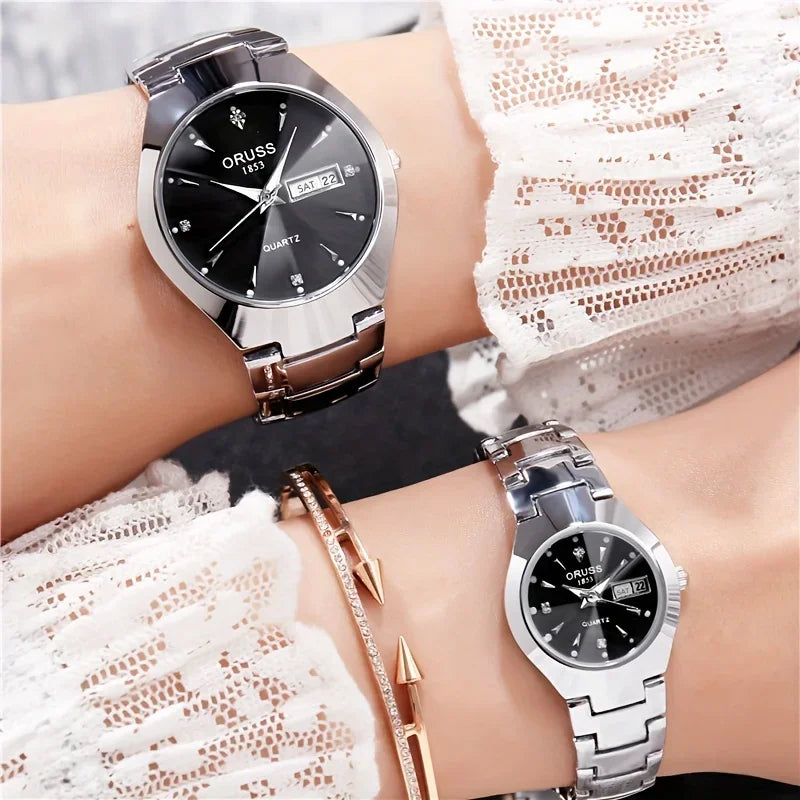 1/2pcs Couples Dial Cutting Quartz Watch Business Fashion Analog Calendar Wrist Watch Valentines Gift For Men Women Date Watch