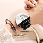Lovers Watch Intimate Regards Good Morning Good Night Dial Leather Quartz Watch Fashion Trending Black White Case Couple Watches