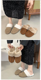 Fur Flats Women Cotton Slippers Fashion Warm Shoes Winter Short Plush Designer Cozy Woman Boots 2025 New Dress Mujer De Boots