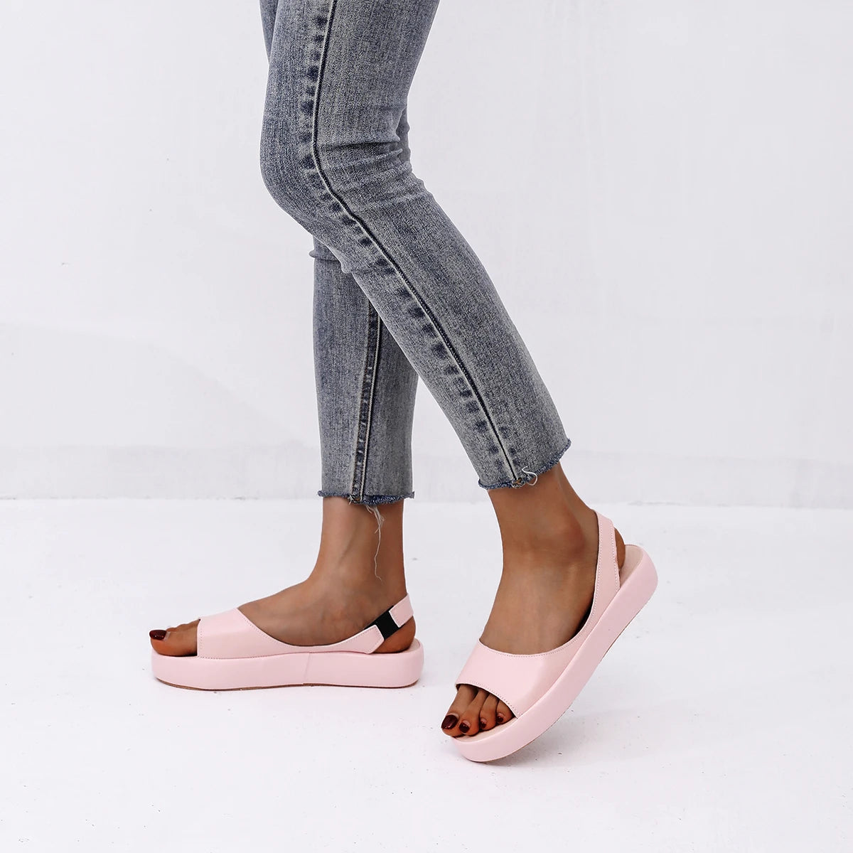 Women's Sandals Woman Peep Toe Sandals Female Elegant Flat Shoes 2024  Ballet Flats Plus Size 42 43 Shoes Woman Orange White