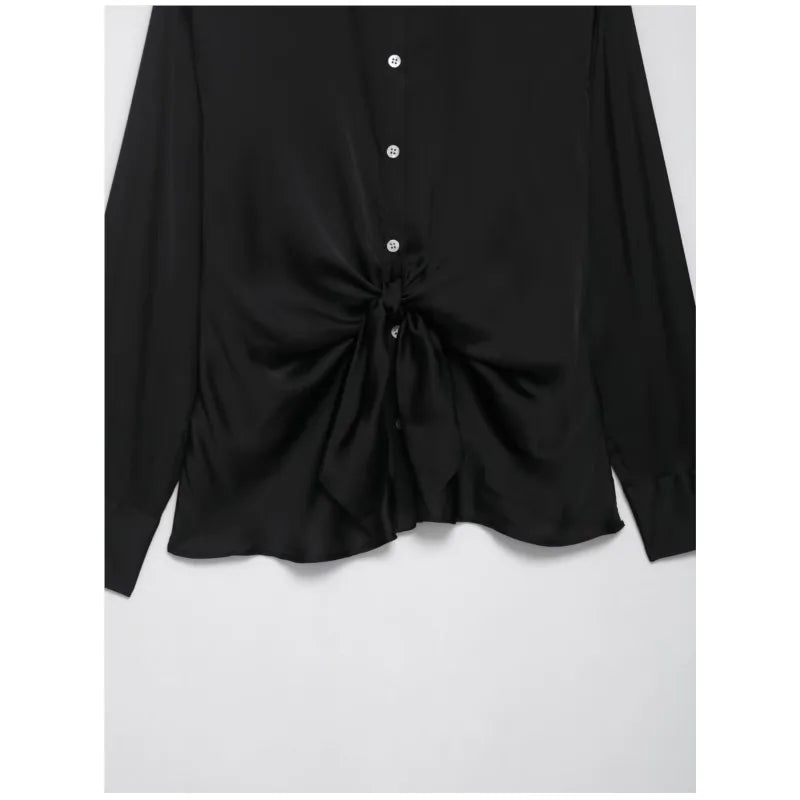 Women Satin Knot Shirt Autumn Women's Long Sleeves Women's Shirts Simple Female Button Shirts & Blouses