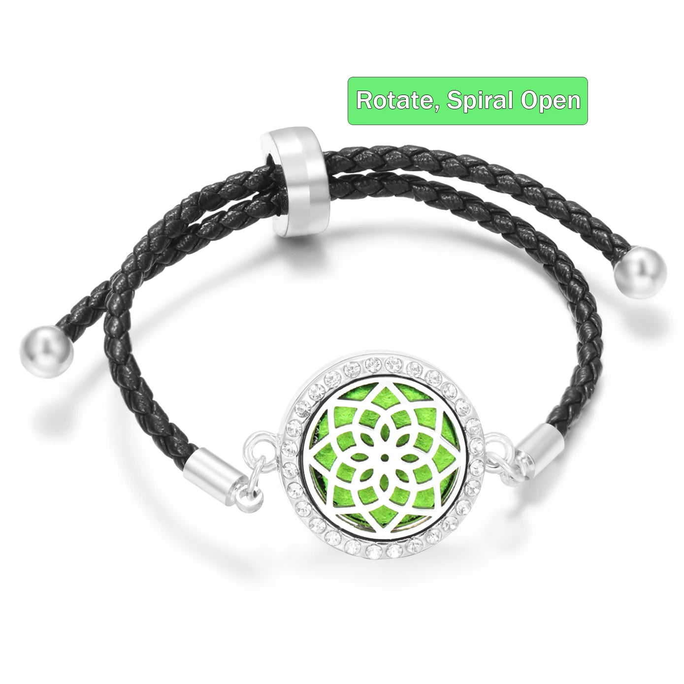 Aromatherapy Diffuser Flowers Rose Women Leather Perfume Bangle Essential Oil Locket Spiral Open Rhinestones Bracelet Jewelry