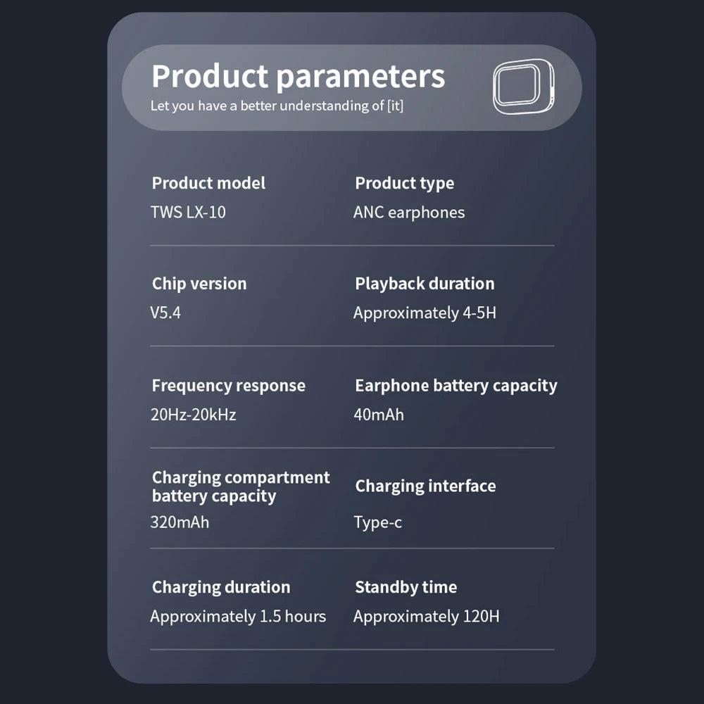 New Full Touch Screen Headphones ANC Bluetooth 5.4 Noise Cancelling Earphones HiFi Stereo Wireless In-Ear ENC Earbuds With Mic