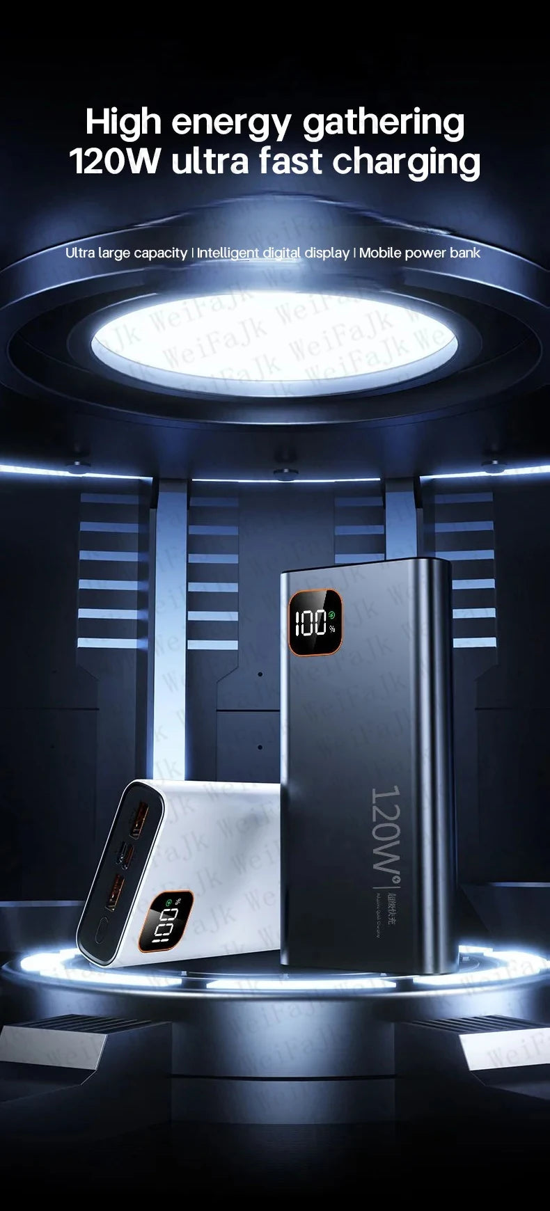 Original 120W Powerbank 50000mAh Mobile External Spare Battery Portable Charger Super Fast Charging For iPhone Xiaomi Power Bank