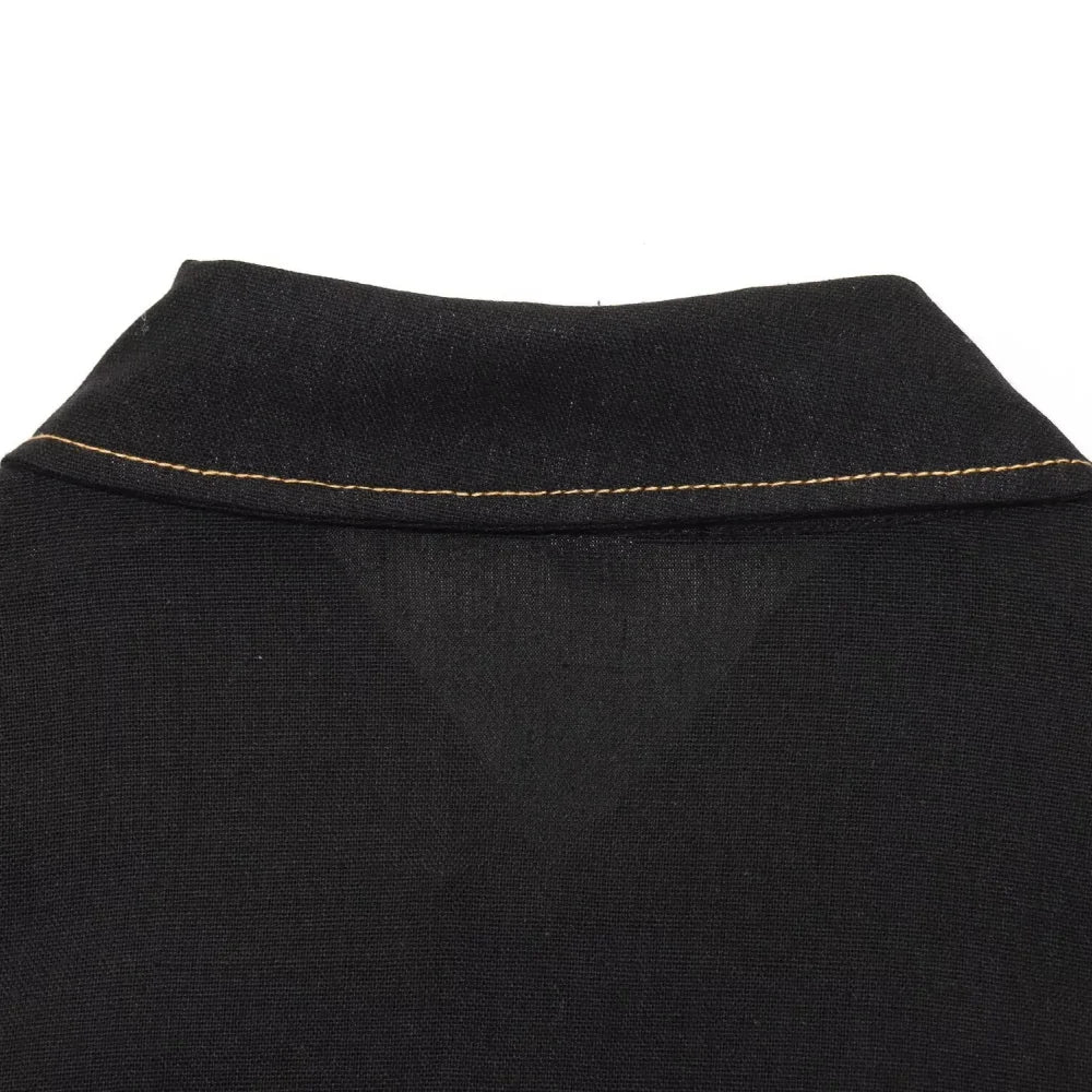 Women's Color Contrasting Stitch Collar Single breasted Straight Tank Top Long Fold Belt Bermuda Shorts Summer New Pants