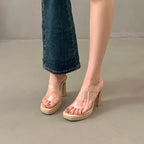 Women's Summer High Heels Sandals Sexy Fashion Open-toe Women Platform Mules Slippers Luxury Causal Elegant Ladies Clear Sandals