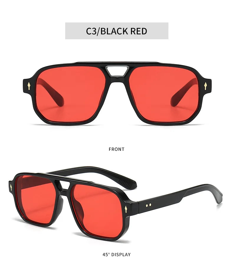 New Retro Double Bridge Square Sunglasses For Women Men Fashion Luxury Design Rivets Sun Glasses Trending Shades UV400 Eyeglasse