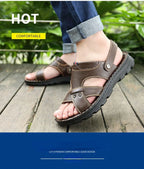 Men's Leather Summer Sandals 2025 Non-slip Thick-soled Comfort Soft Outdoor Beach Slippers
