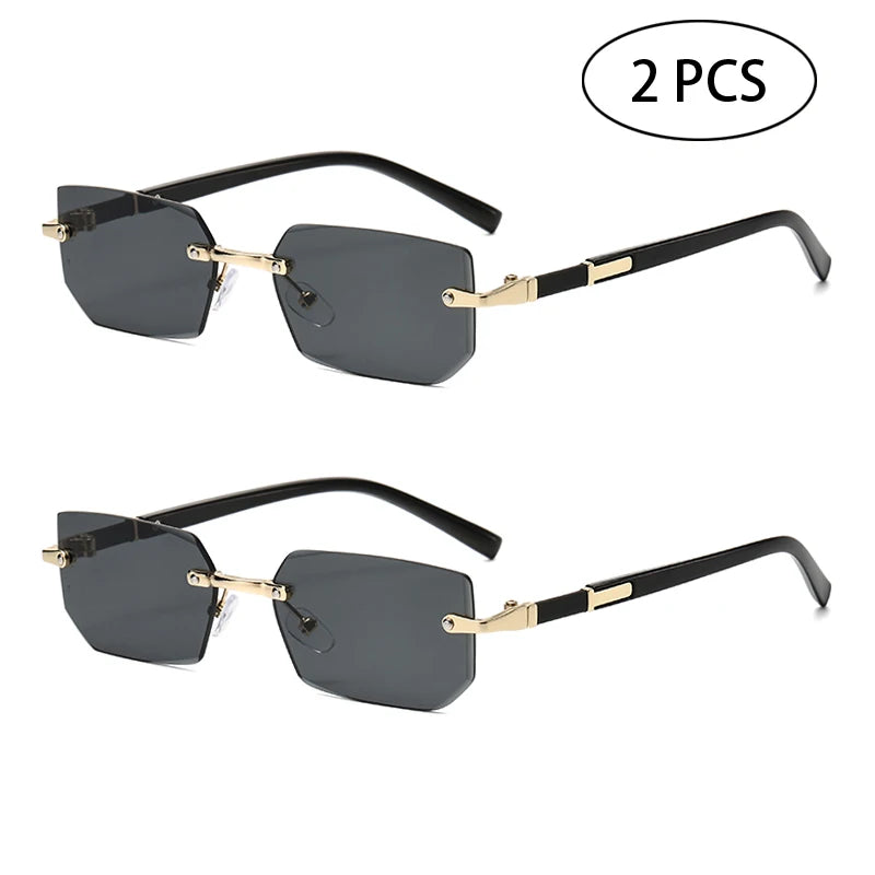 Trendy Rimless Sunglasses for Men Women Fashion Frameless Rectangle Sun Glasses Retro Shades Summer Traveling Eyewear UV400
