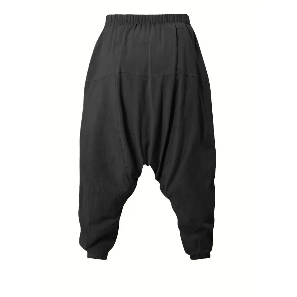 Harem Pants for Men Cotton Linen Drop Crotch Cozy Streetwear Loose Fit Breathable Lightweight Long Pants Male Joggers
