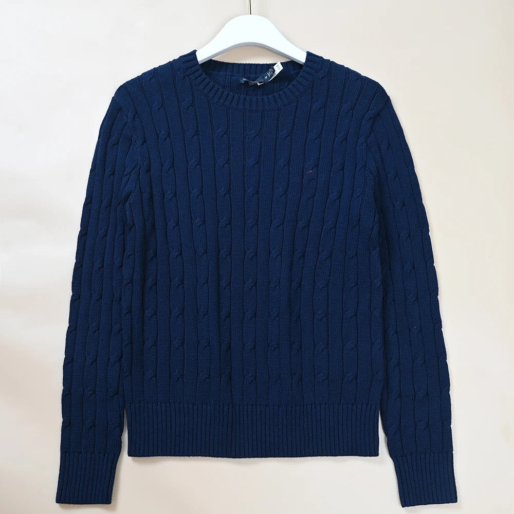 New Women's Embroidered Logo Simple Twisted Design Casual  Color round Ne Long Sve Knitted Sweater Autumn Winter