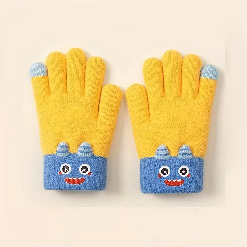 Cartoon Winter Gloves: Full-Finger Insulated Gloves for Warmth. Hand Wash Cold. For Autumn & Winter Weather Protection.