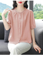 Embroidered Blouse Women Short Sleeve Summer Loose Slimming Top