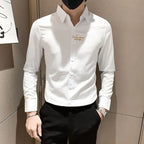 Shirts For Men Long Sleeve Embroidery White Man Shirt Social Cheap Things With Vintage Sleeves Slim Fit Sale Fashion 2025