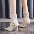 Women's Boots Very High Heel Shoes for Woman Pointed Toe Footwear Half Mid Calf White Boot Large Size Warm Fashion 2024 Y2k Goth