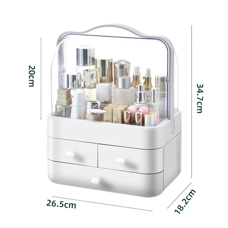 1pc Cosmetics Receiving Box Dust-Proof Desktop Makeup Organizer with Drawer for Skin Care Products Household Storage Box Shelf