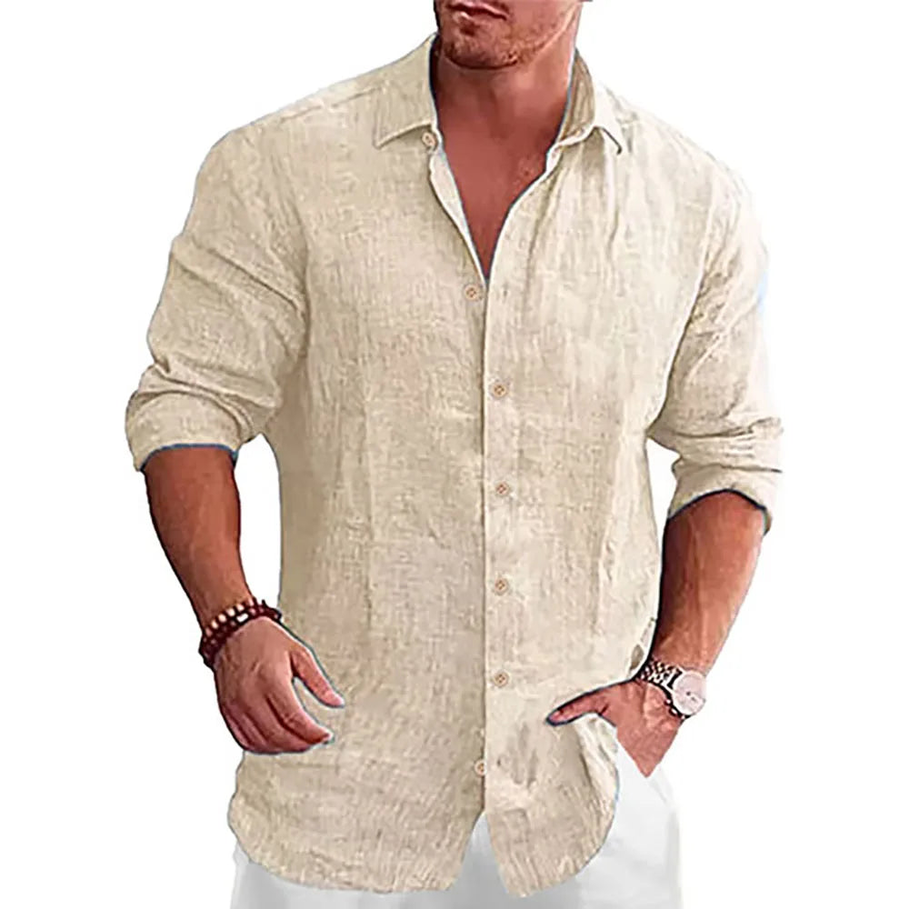 Men's Long Sleeve Shirt Suit Casual Simple Style Lapel Collar Lightweight Breathable Outfit Male Fashion Sets Spring Summer