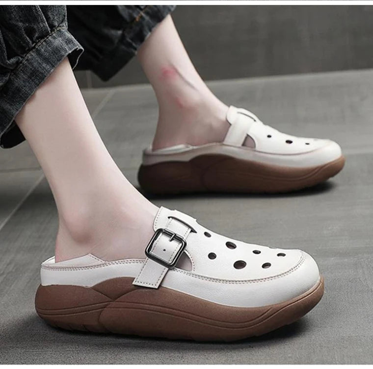 Women's Flats Loafers Platform Casual Slip-On Sandals Retro and Stylish Hollow Low Top Shoes Fashion Non-Slip Beach Sneakers