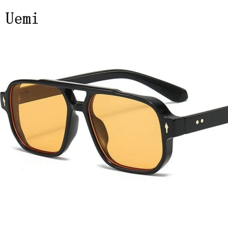 New Retro Double Bridge Square Sunglasses For Women Men Fashion Luxury Design Rivets Sun Glasses Trending Shades UV400 Eyeglasse