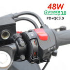 48W Quick Charge PD+QC3.0 Phone Charger Motorcycle USB Socket Waterproof Handlebar Mounting Bracket 12V-24V Power Adapter
