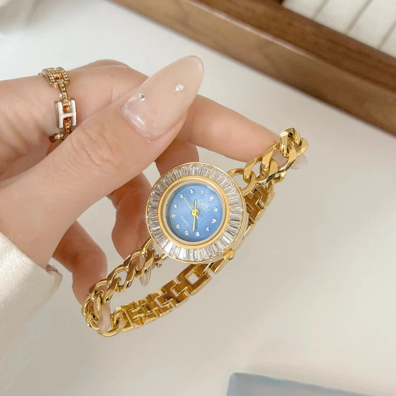 Women's Watches 2025 Luxury Elegant Ladies Wrist Watch Gold Rhinestone Quartz Wristwatch Vintage Female Small Clock reloj mujer