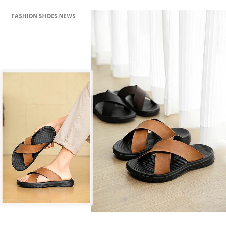 Men's Slippers 2025 Summer Large Size Outdoor Beach Casual Sandals Trend Men Shoes Flat Non-slip Comfortable Shoes Zapatillas