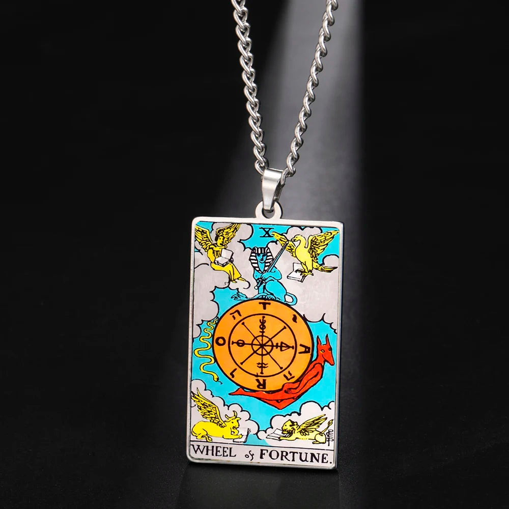 Dawapara 22 Styles Tarot Card Good Luck Amulet Necklace Sun Moon UV Colorful Pendant Stainless Steel Spiritual Jewelry