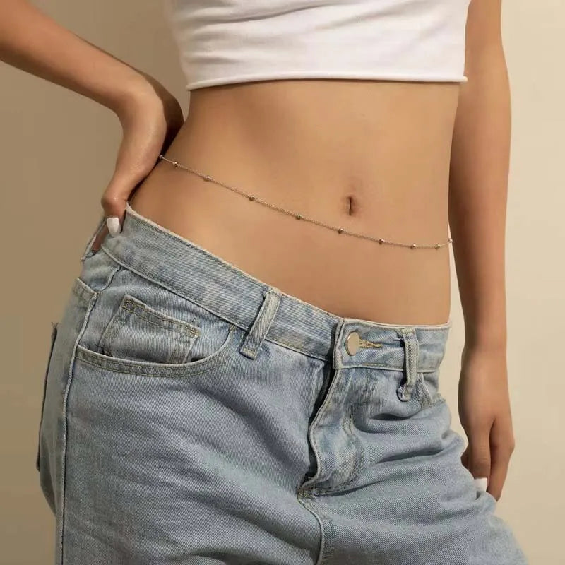 Fashion Metal Double Layered Cross Waist Chain for Women Simple Rhinestone Heart Thin Chain Body Chain Party Jewelry Accessories