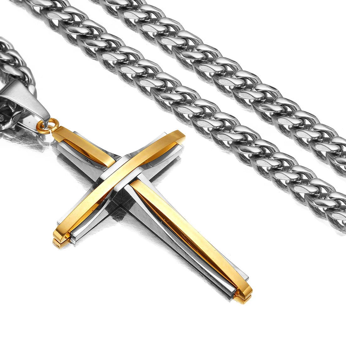 Vintage Cross Pendant Necklace Punk New Design Classic 316L Stainless Steel Curb Chain Men Women Necklace Jewelry