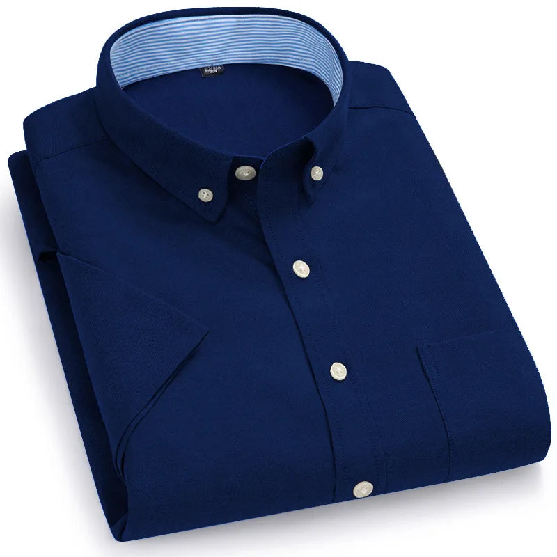 Men's short-sleeved shirt, summer casual, Oxford fabric, solid color, simple, trendy, comfortable and high-quality, street style