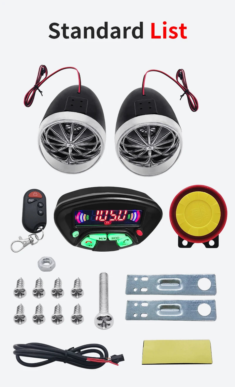 Motorcycle Audio With Hands-free Call Speaker Anti-theft Motorbike Waterproof FM Mp3
