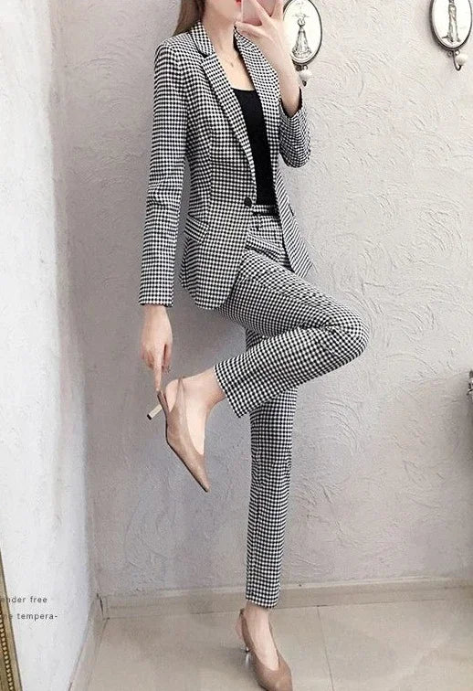 Women's 2 Pant Set Black Baggy Two Pieces Sets Pants for Woman Plaid Outfits Blazer and Trousers Suits Korea Stylish Groups of D