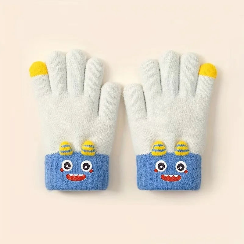 Cartoon Winter Gloves: Full-Finger Insulated Gloves for Warmth. Hand Wash Cold. For Autumn & Winter Weather Protection.