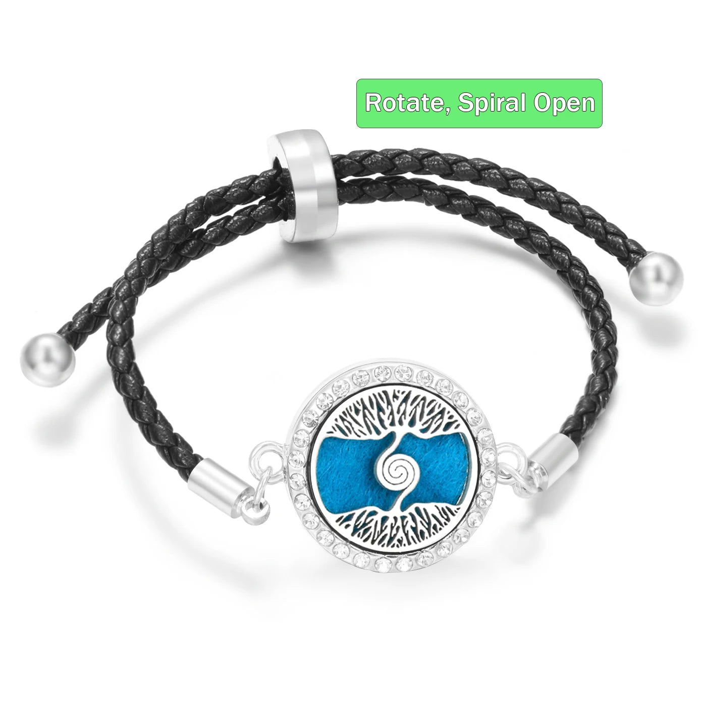 Aromatherapy Diffuser Flowers Rose Women Leather Perfume Bangle Essential Oil Locket Spiral Open Rhinestones Bracelet Jewelry