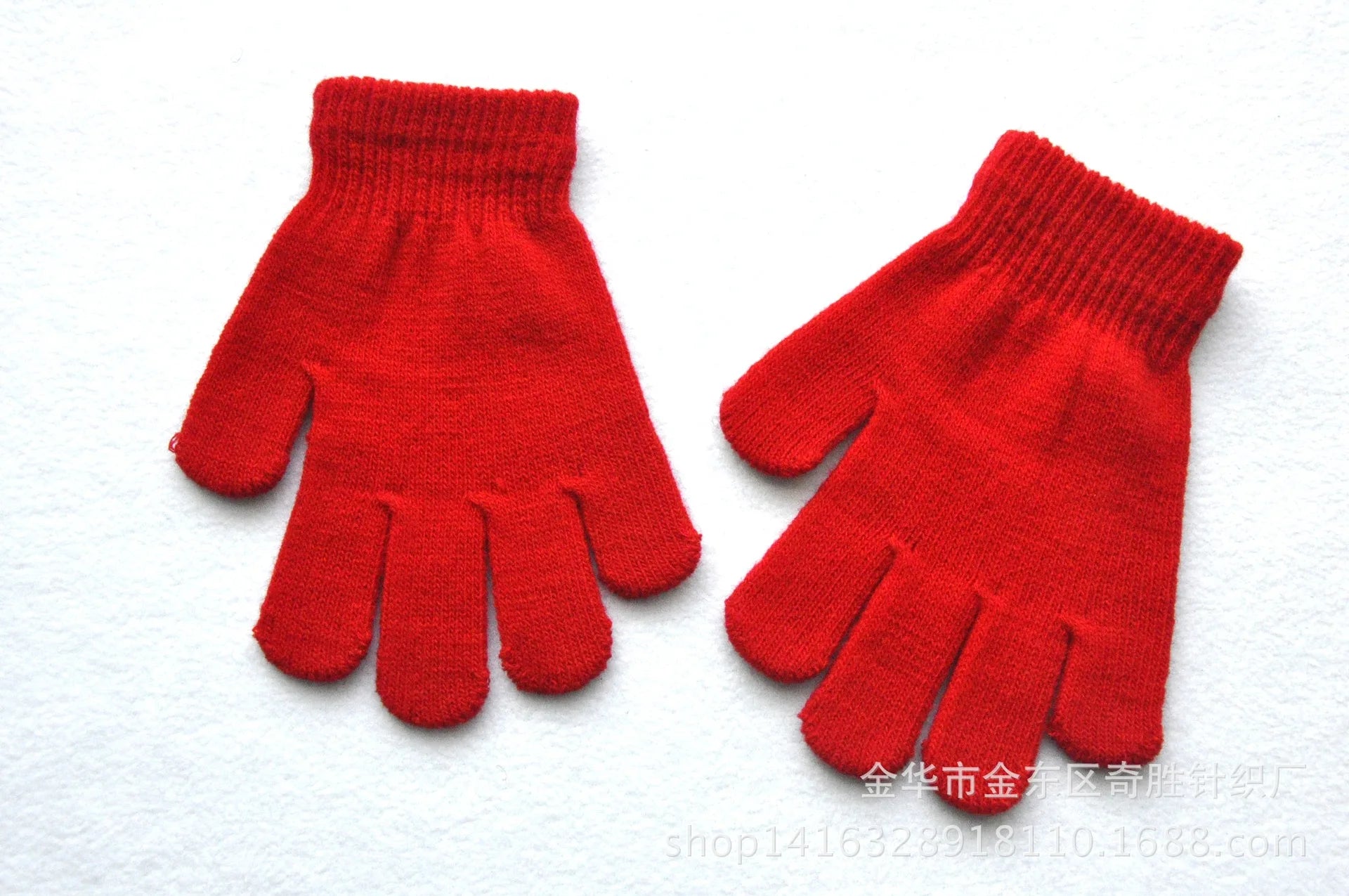 Winter 4-11 Year Old Children's Writing Cold-proof Warm Gloves Solid Color Knitted Wool Acrylic Full-finger Split-finger Gloves
