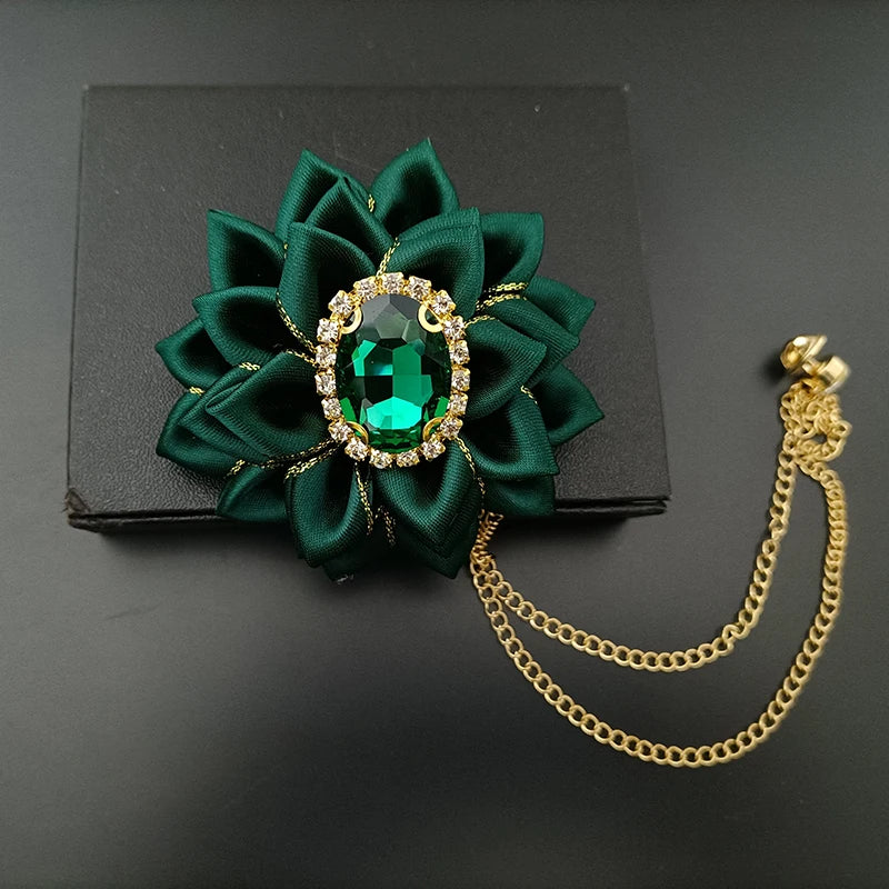 Wedding Bow Tie Corsage Men's Business Banquet Concert Suit Shirts Accessories Jewelry High-end Crystal Collar Flower Brooch Set