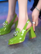 High Heels Pumps Female  Women Chunky Platform Summer Leather Shoes Woman Luxury Rhinestone Design Ankle Straps Party Shoe