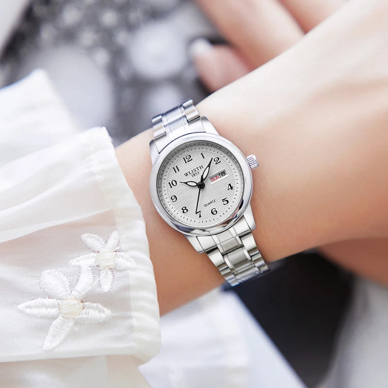 Couple Watch Luxury Quartz Wristwatches For Women Man Bussiness Stainless Steel Watches Waterproof Week Date Wristwatch Clock